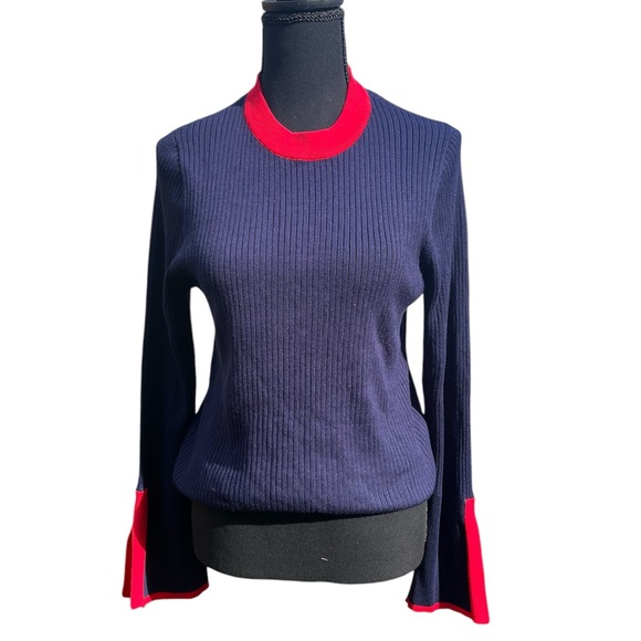 POPSUGAR Sweaters - Women’s cashmere blue & red sweater by Pop Sugar XL V-neck double wrist splits